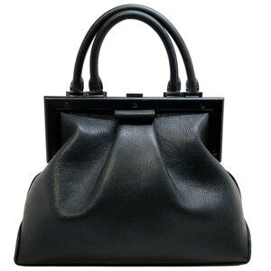 Perrin Paris Black Leather Double Handle Frame Bag